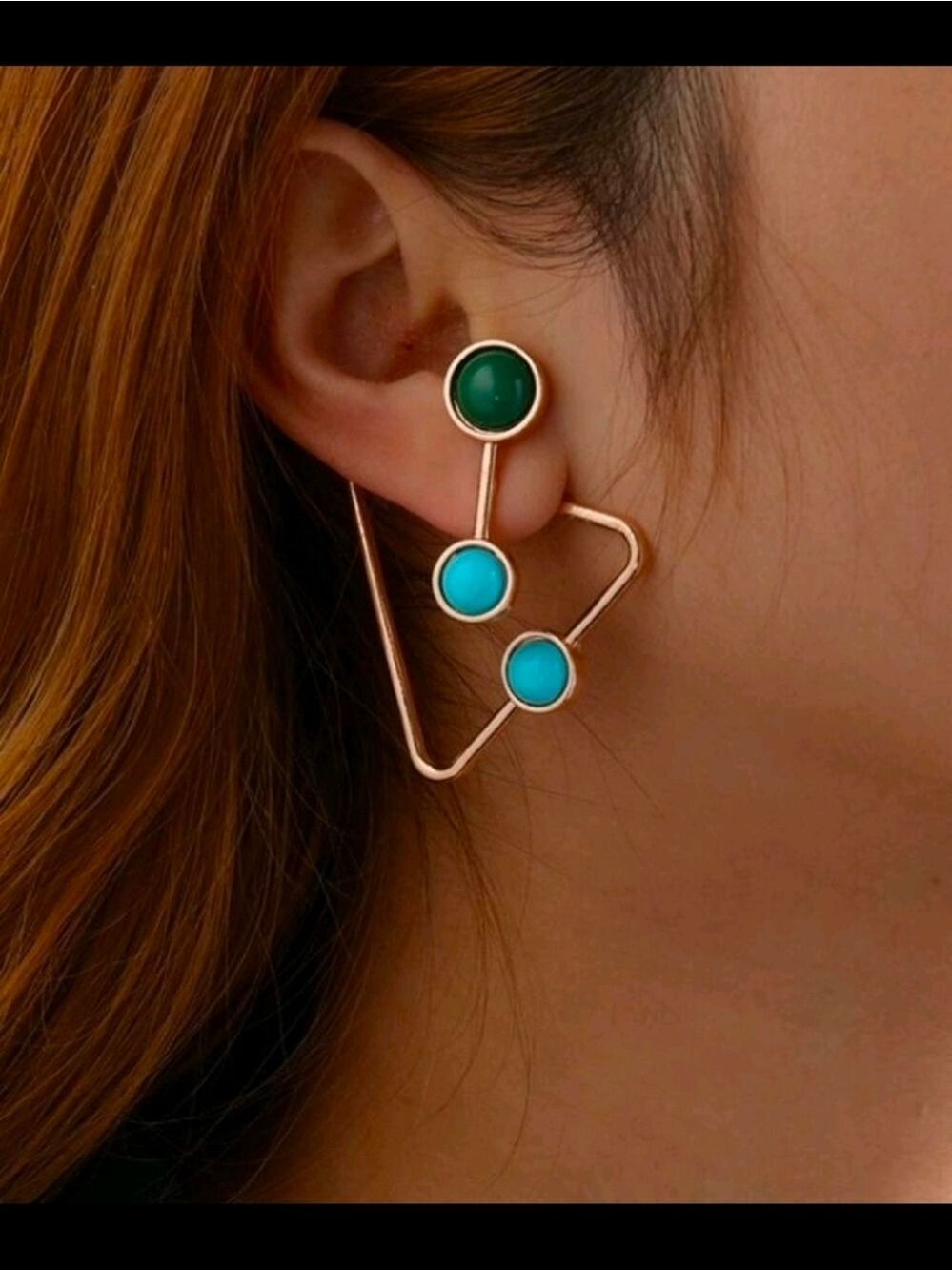 Green Turquoise Geometric Drop Earrings Women Jewelry